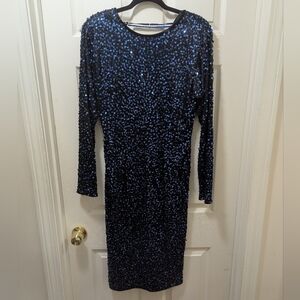 Elegant Vintage Navy Sequin & Velvet Dress